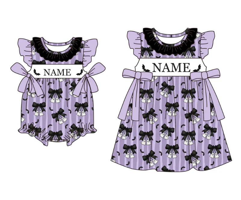 Baby Clothing High Quality - Hoogwaardige Halloween-kinderkleding Paarse spookvleermuisprint Babymeisjesjurk Baby